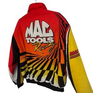 Vintage 1990 Mac Tools Racing Jacket Bomber Mens L Red Yellow Checkerboard‎ USA